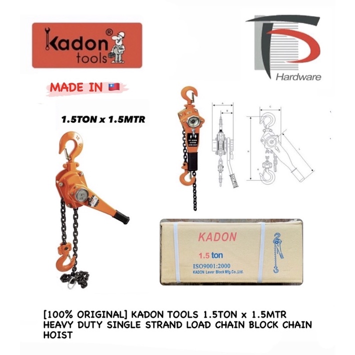 [100% ORIGINAL] KADON TOOLS 0.75 / 1.0 / 1.5TON x 1.5MTR HEAVY DUTY ...