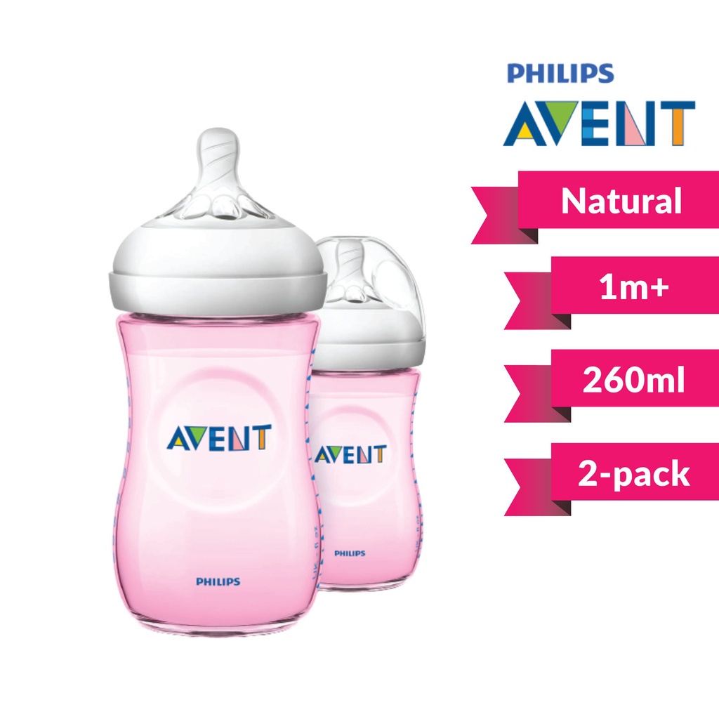 2 x Philips Avent Natural 2.0 Feeding Bottle 260ml 9oz PINK or