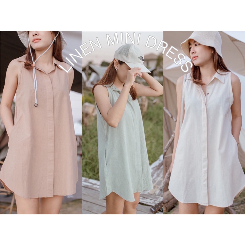 LINEN MINI DRESS Texture Comfortable To Wear Not Itchy Skin Has 2 Side