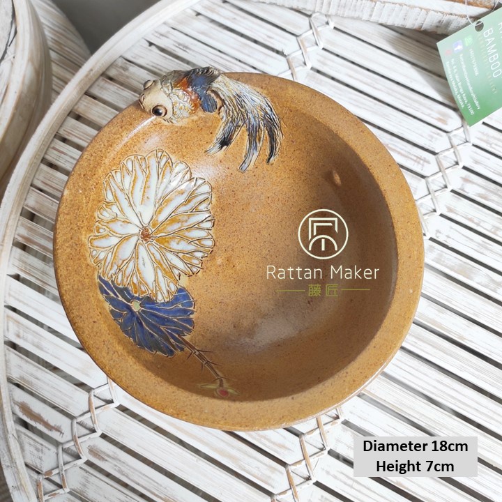 Artist Ceramic Bowl 3 Dimensional 3D Golden Fish Creature Handmade ...