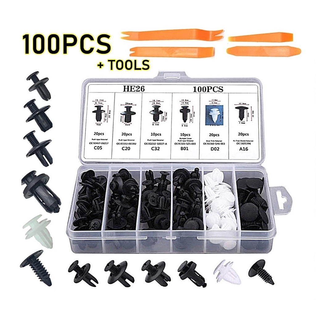 He26 100pcs Car Clip Bumper Fastener Clip Trim Kit Car Push Pin Rivet 