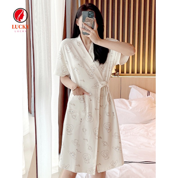 Household KoreanStyle Bathrobe Kimono Robe Women's Summer Cotton Short Sleeve Bathrobe Japanese