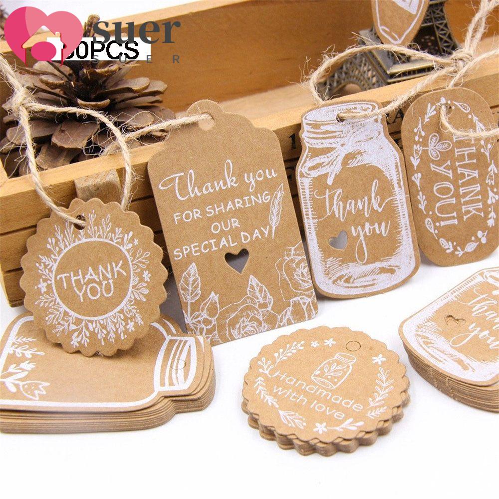 SUER 50PCS Party DIY Paper Label With Rope Multi Style Kraft Paper Tags ...