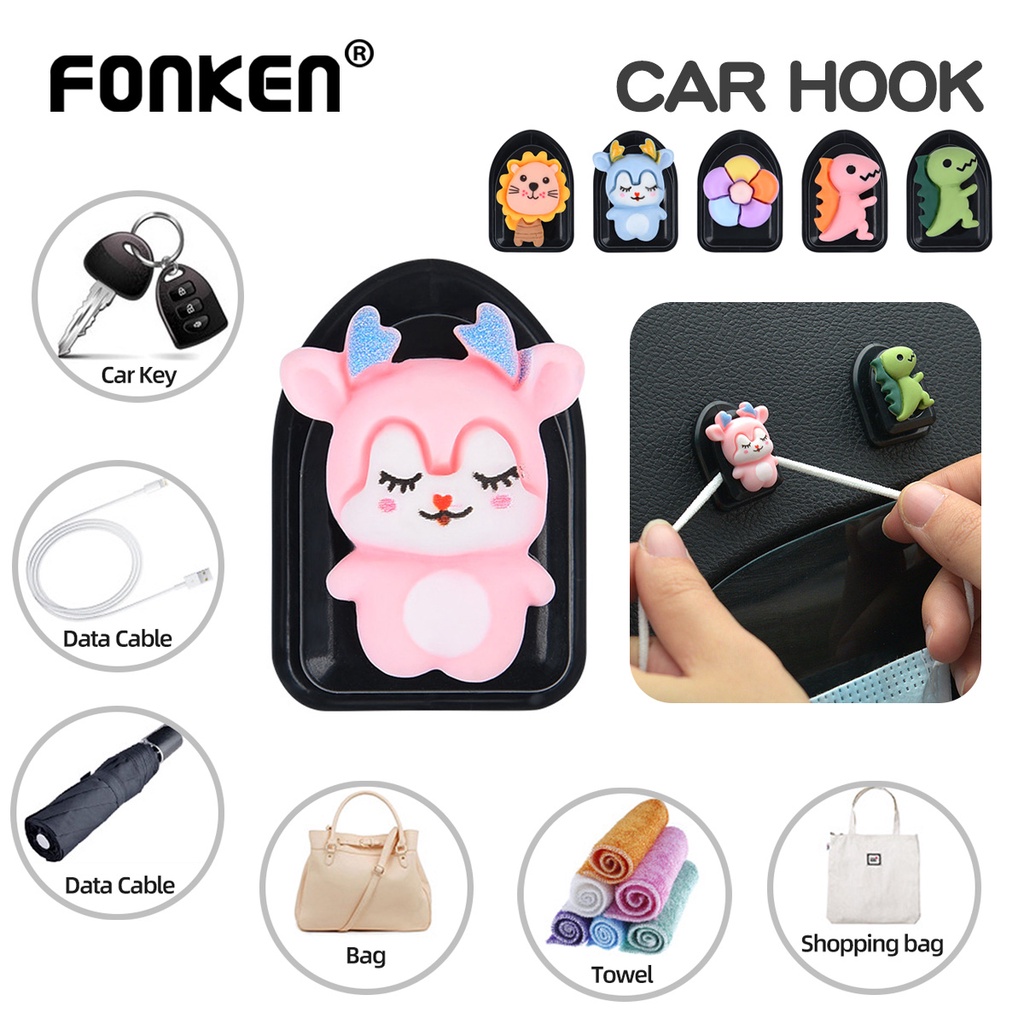 Fonken Cute Cartoon Mini Car Hook Organizer Storage Hanger Car Hook