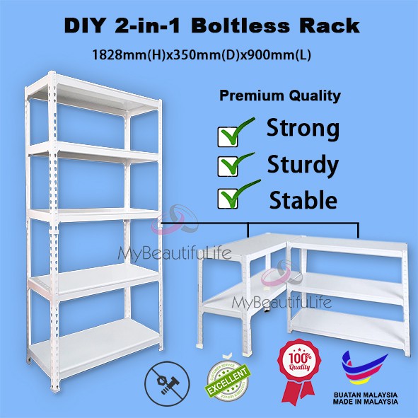 2 In 1 Boltless Rack (Metal) Premium Rak Besi White or Black | Shopee ...
