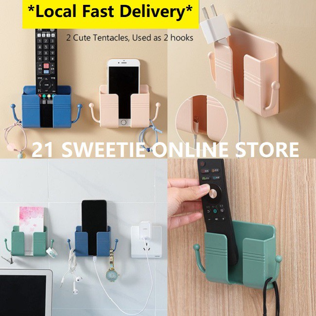 MultiFunction Phone Holder Wall Mounted Organizer Storage Box Bracket  Handphone Remote Control Small Objects Cables Box