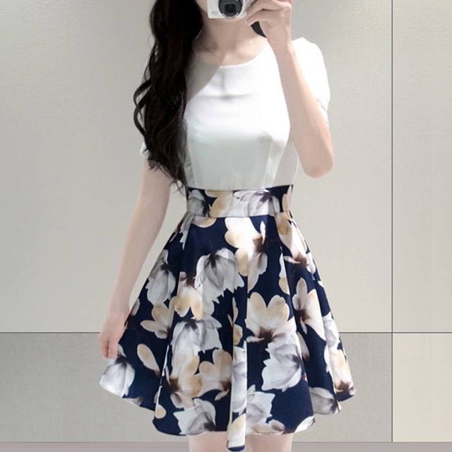 White top sale floral bottom dress