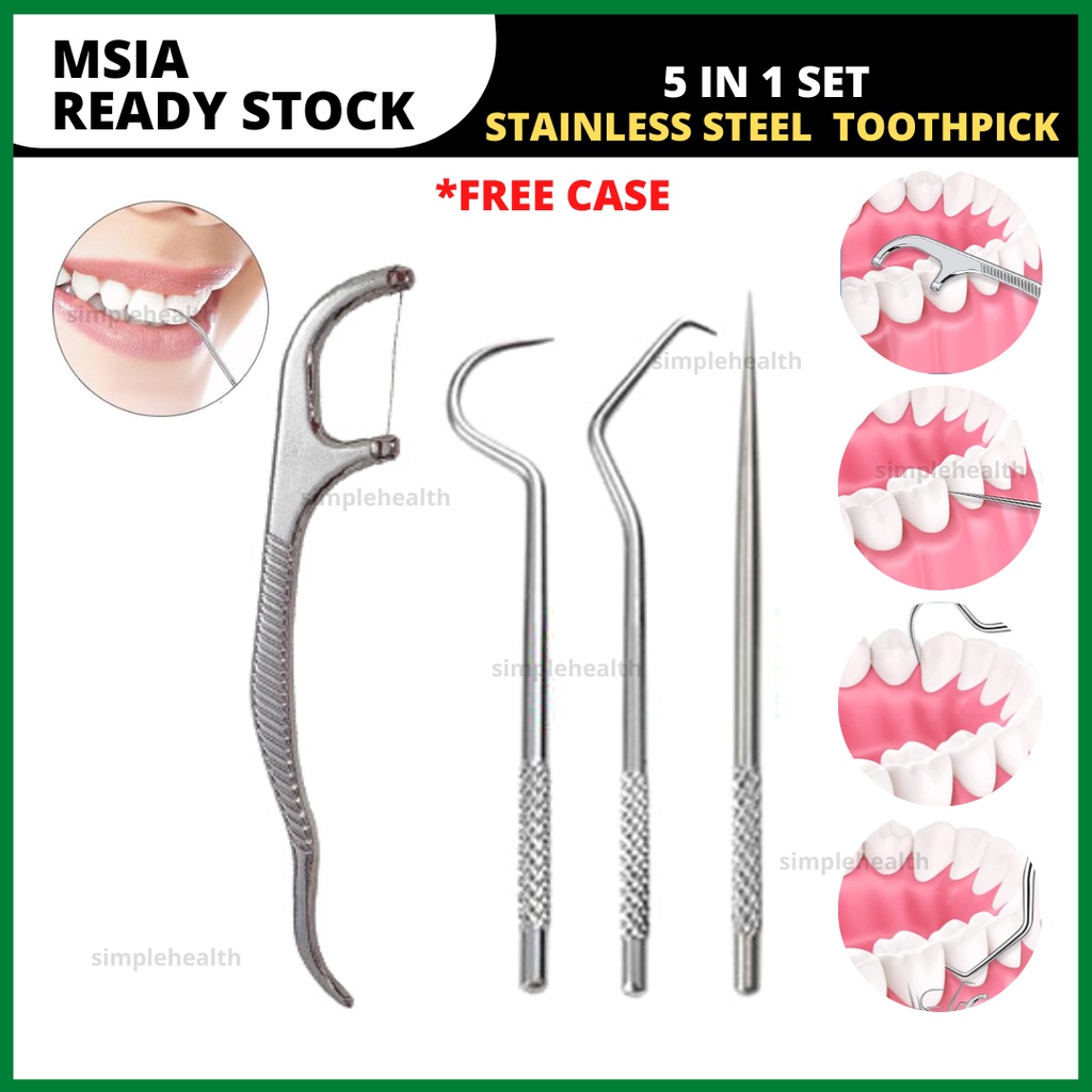 Reusable Stainless Steel Toothpick Portable Dental Floss Teeth Tooth