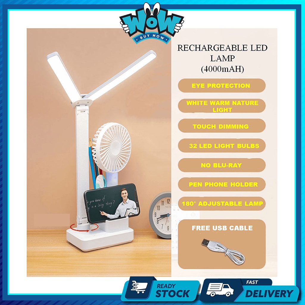 LED ADJUSTABLE STUDY TABLE LAMP USB OFFICE DESK LIGHT TOUCH DIMMING ...