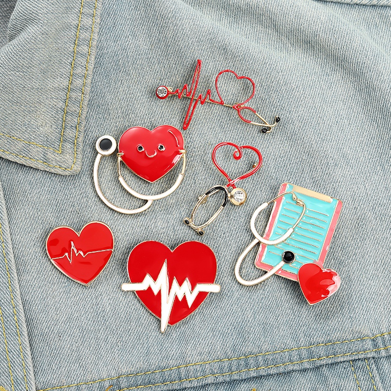 Heart Stethoscope Brooch Doctor Nurse Enamel Pins Red Heart