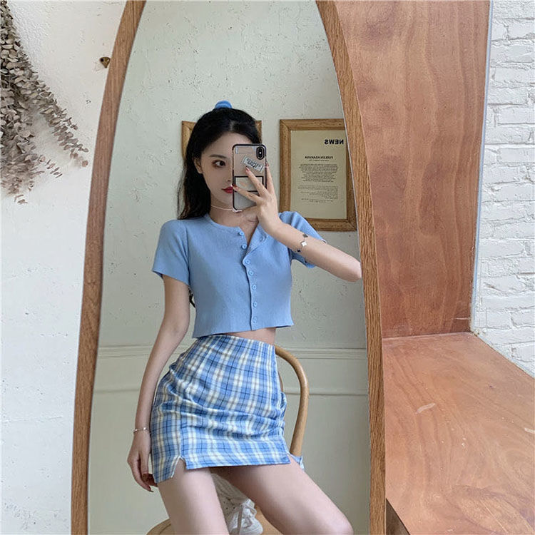 Plaid skirt outfit korean best sale