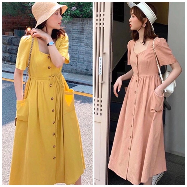 Midi dress, front button sundress in 3 colors (with real pictures ...