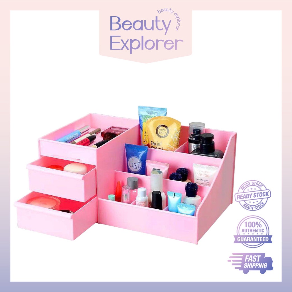 3 Layers Plastic Makeup Organizer with Drawer Cosmetic Storage Rack ...