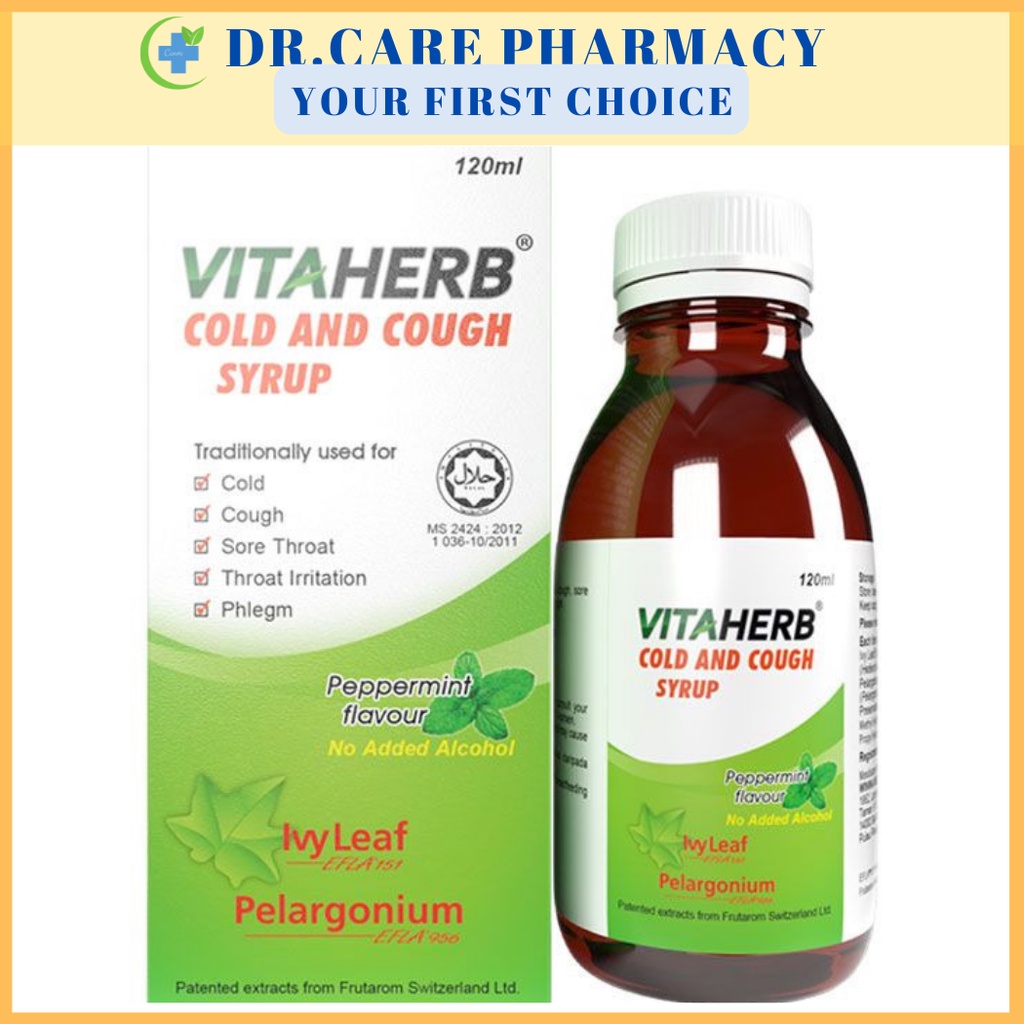 VITAHERB COLD AND COUGH PEPPERMINT FLAVOUR SYRUP 120ML (EXP 23/05/2025