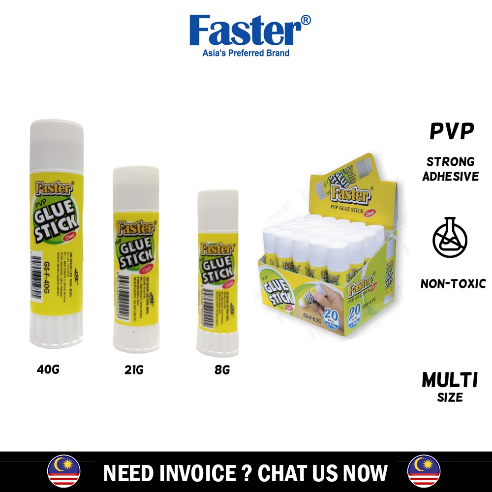 Faster Glue Stick PVP Adhesive Advanced Formula 8g/21g/40g (1's