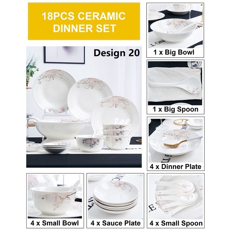 4 Nordic Design Premium 18PCS Ceramic Dinnerware Dishes Set Bowl and