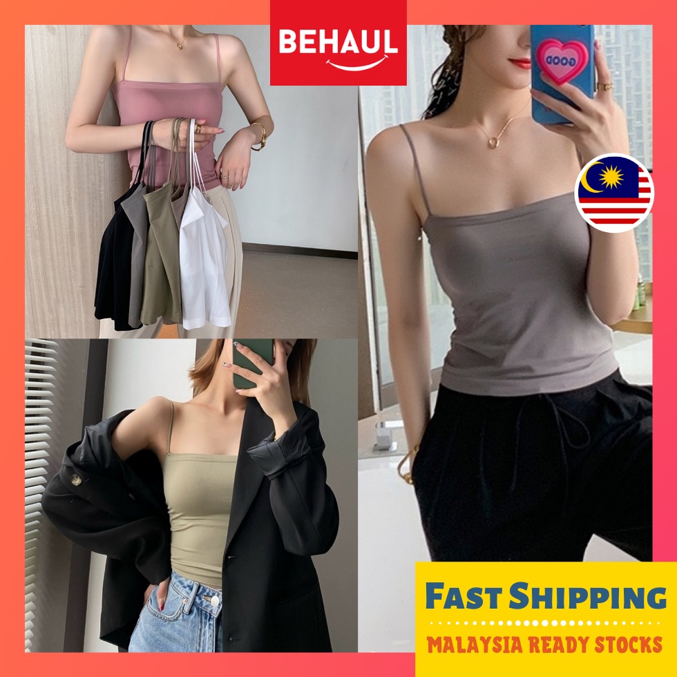 BEHAUL Seamless Singlet With Bra Pad Padded Camisole Top Tank
