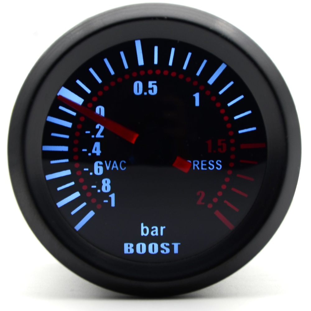 Pair Of 52mm Blue Digital LED Turbo Boost Gauges - PSI Pressure Meter With Smoke Face