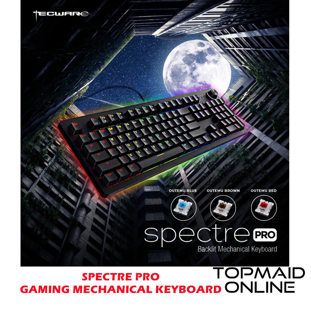 TECWARE SPECTRE PRO RGB BACKLIT MECHANICAL KEYBOARD (RED / BLUE / BROWN ...