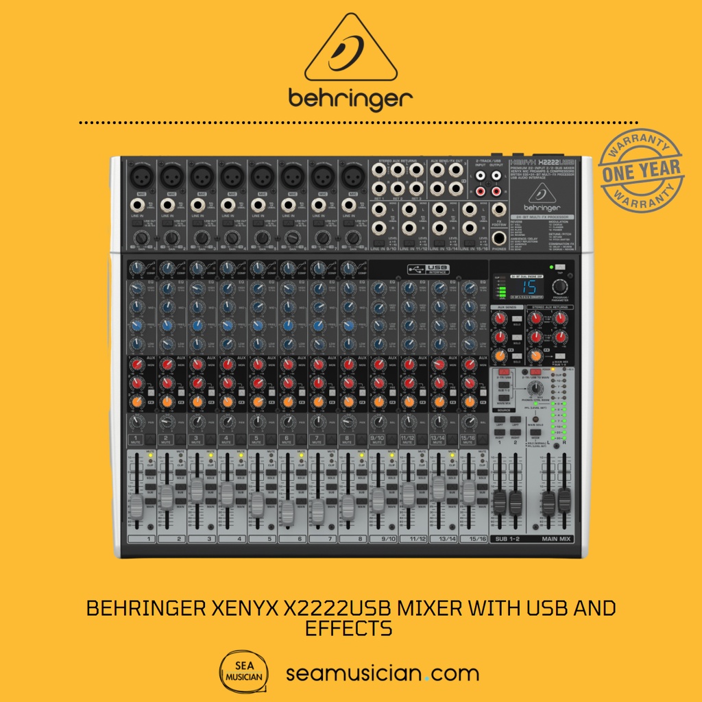 BEHRINGER XENYX X2222USB MIXER WITH USB AND EFFECTS (BEH-XENYX-X2222USB ...