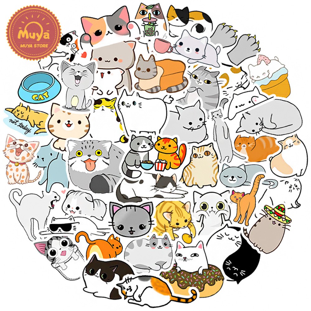MUYA 50pcs Cute Cat Sticker for Journal Graffiti Stickers for Kids ...