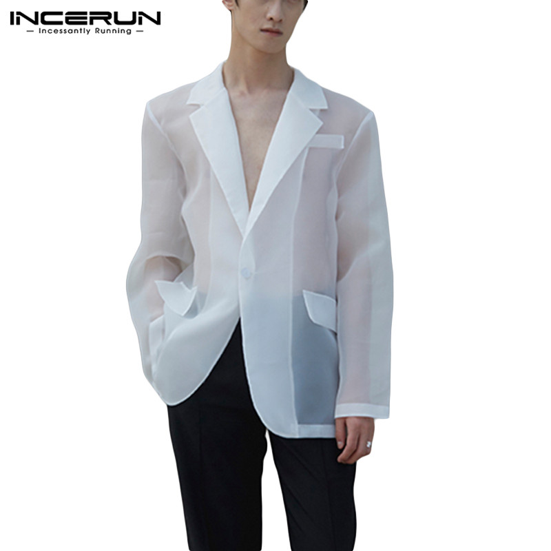 INCERUN Men Mesh Transparent Thin Elastic Waist Solid Color Loose Long Pants