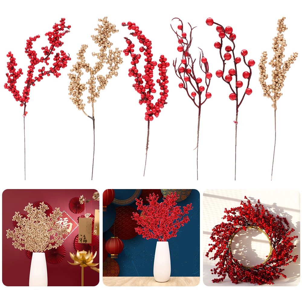 Chinese New Year Artificial Berry Bunches/ Plastic Fake Flowers