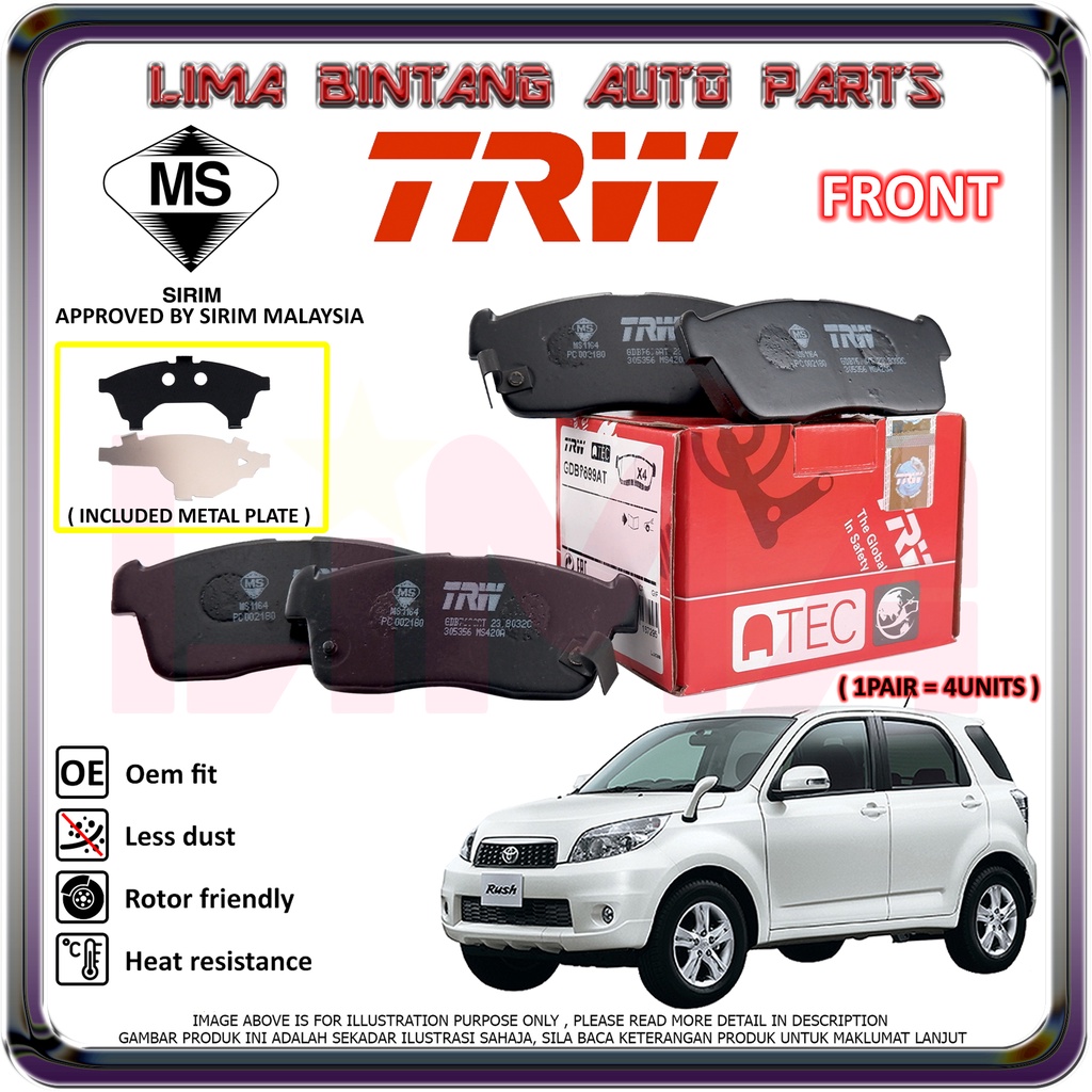 Toyota Rush F700 Front Brake Pads , Disc Brake Pad TRW Shopee Malaysia