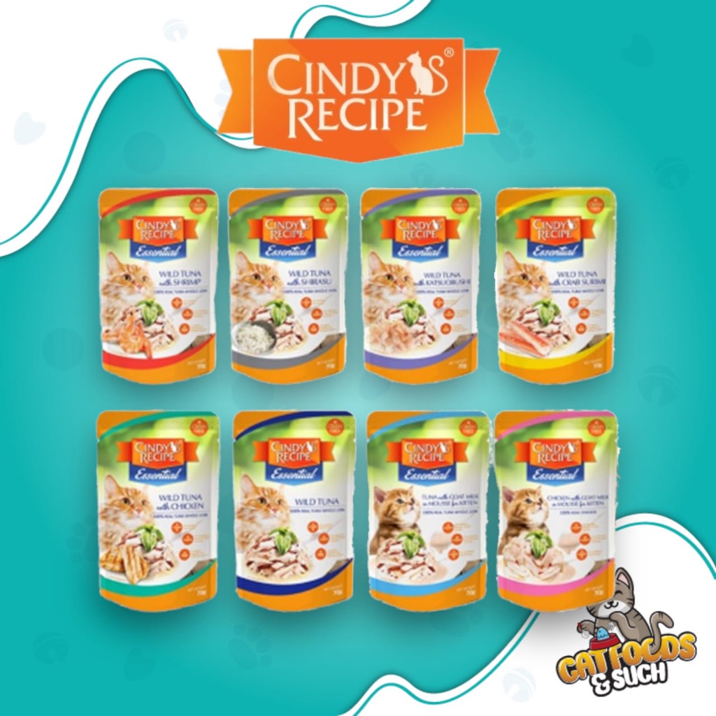 (Ready Stock) Cindy's Recipe Essential Wet Cat Food Pouch 70G (8