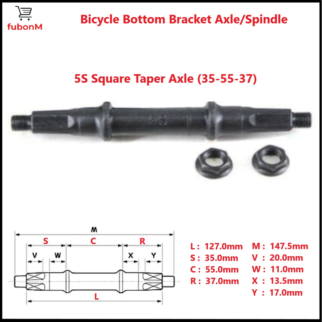 Bicycle Cotterless Crank Shaft, Square Taper Type 5S Crank Axle, Bottom