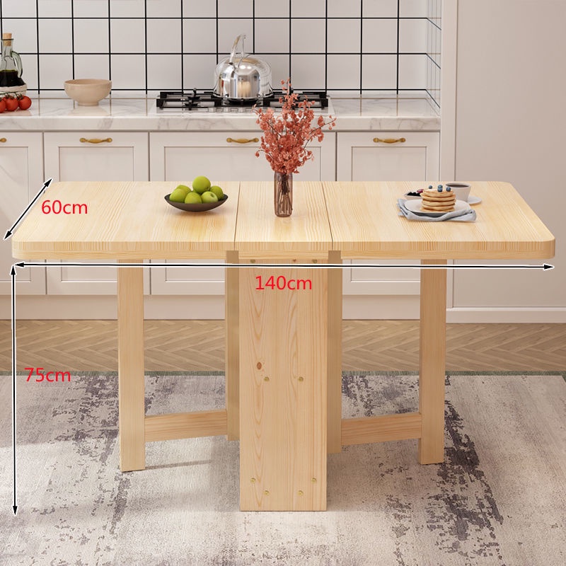 Solid wood folding dining table and chairs small apartment rectangular