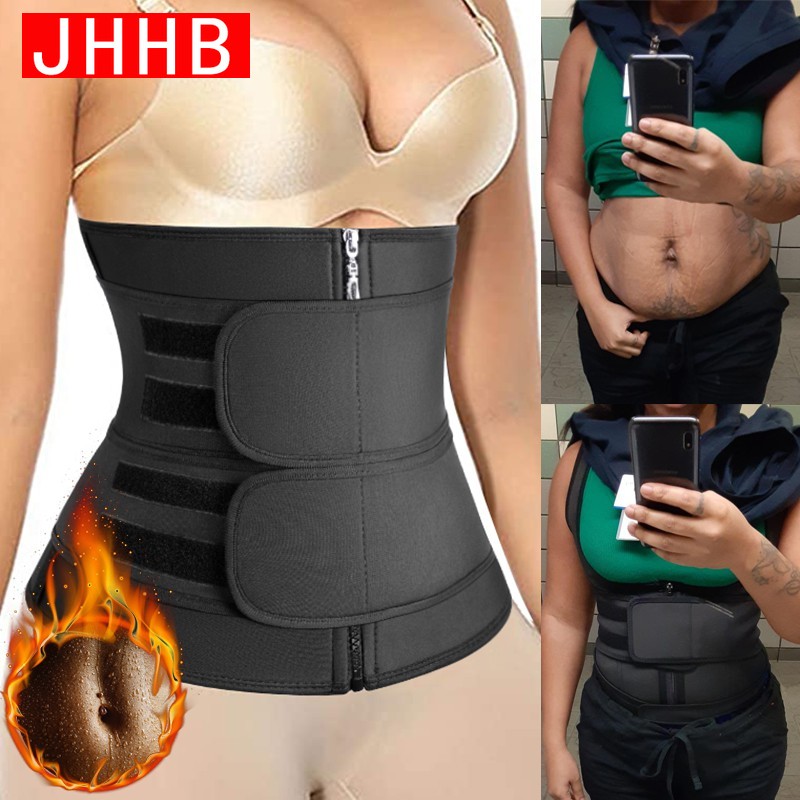 Double Belt Waist Trainer Body Shapers Fitness Waist Trimmer Zipper  Shapewear Slimming Sauna Sweat Belt Fat Burn Tummy Control Belly Corset