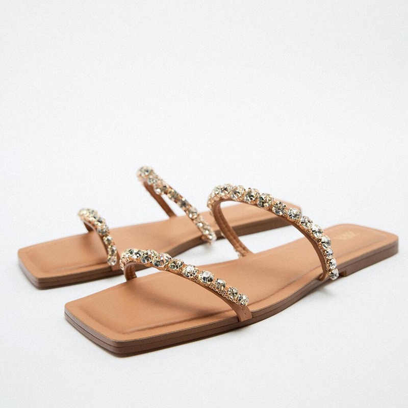 2620010 Flat Sandals With Rhinestones Inspired Zara Shopee Malaysia