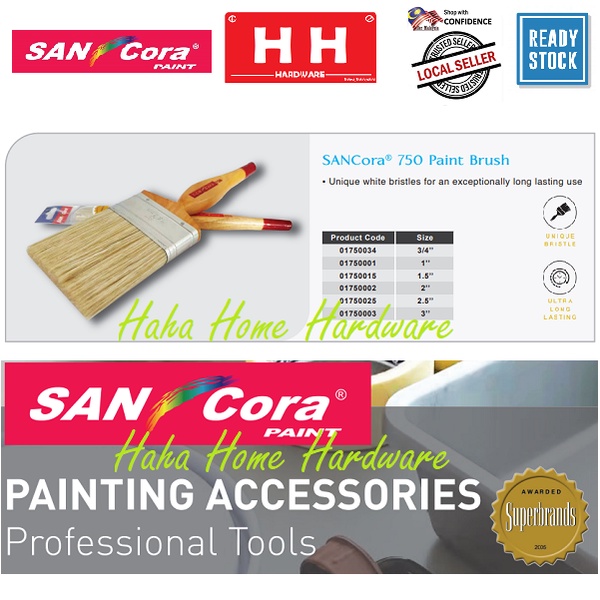 SANCORA 750 Berus Cat ; Paint Brush Painting Wall Wood Handle For Wood