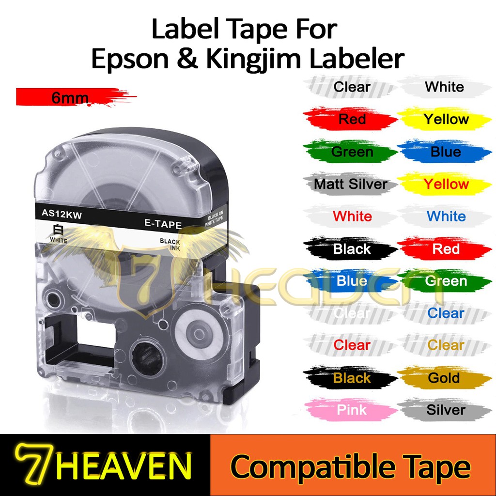 6mm Compatible Tape For Epson Portable Label Printer Labelworks LW-300 ...
