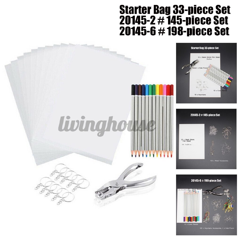 Heat Shrink Plastic Sheet Kit Shrinky Art Paper Hole Punch Keychains