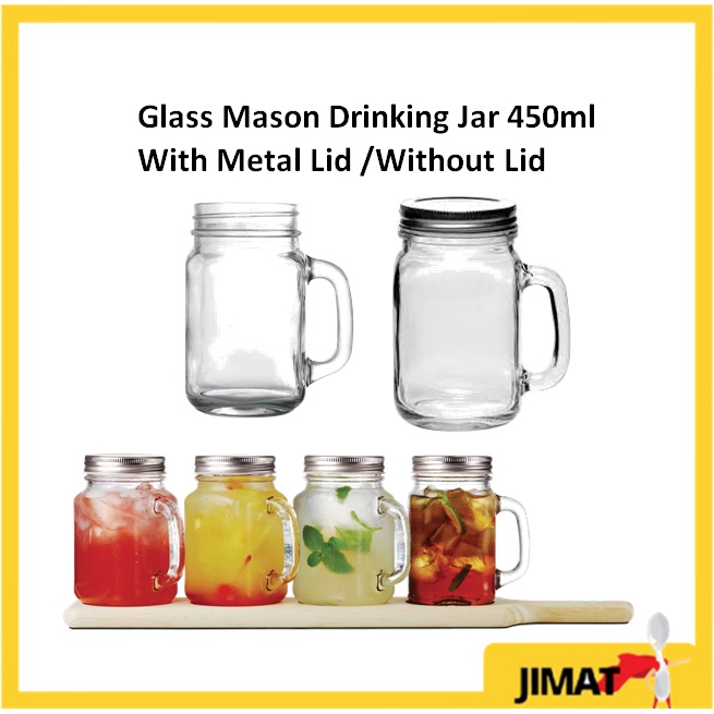 450ml Glass Mason Drinking Jar With Metal Lid Overnight Oat Jar