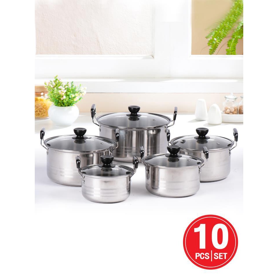 10 Pcs Set Cooking Pot with Lid Multipurpose Periuk Masak Serbaguna ...
