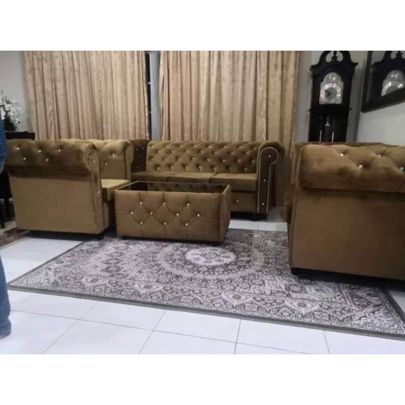 TERMURAH🔥SOFA CHESTERFIELD 3+2+1+MEJA KOPI WITH MIRROR KEDAI KELANTAN