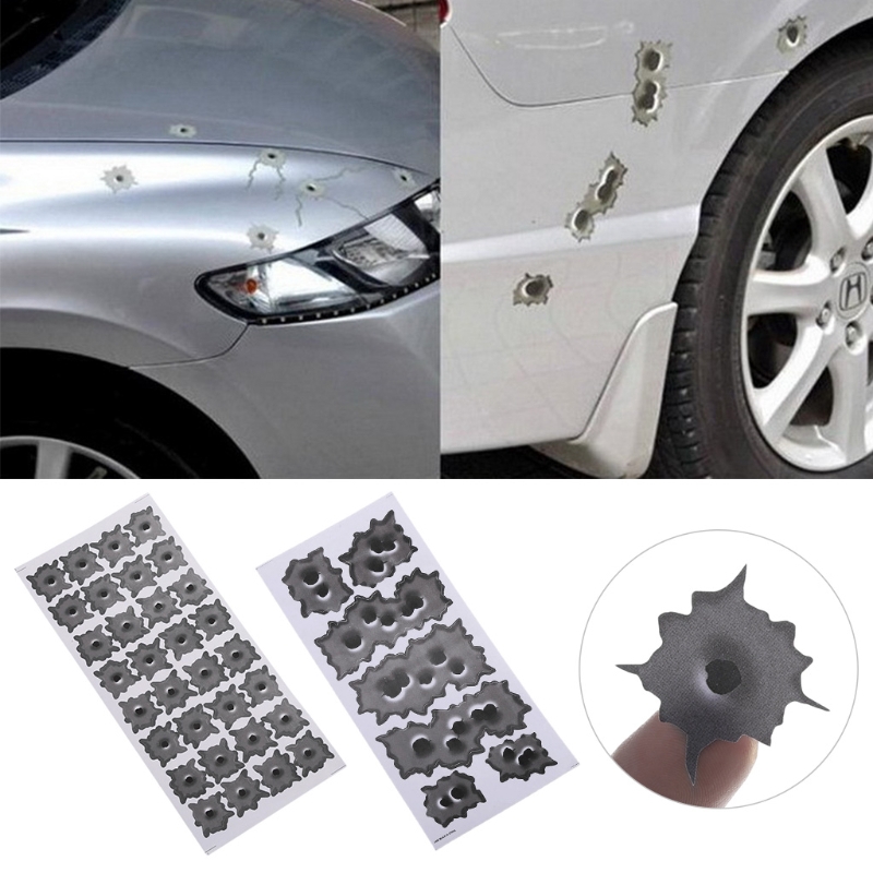 Youn Car Styling Stickers Funny Decal 3d Bullet Hole Graphics Motor