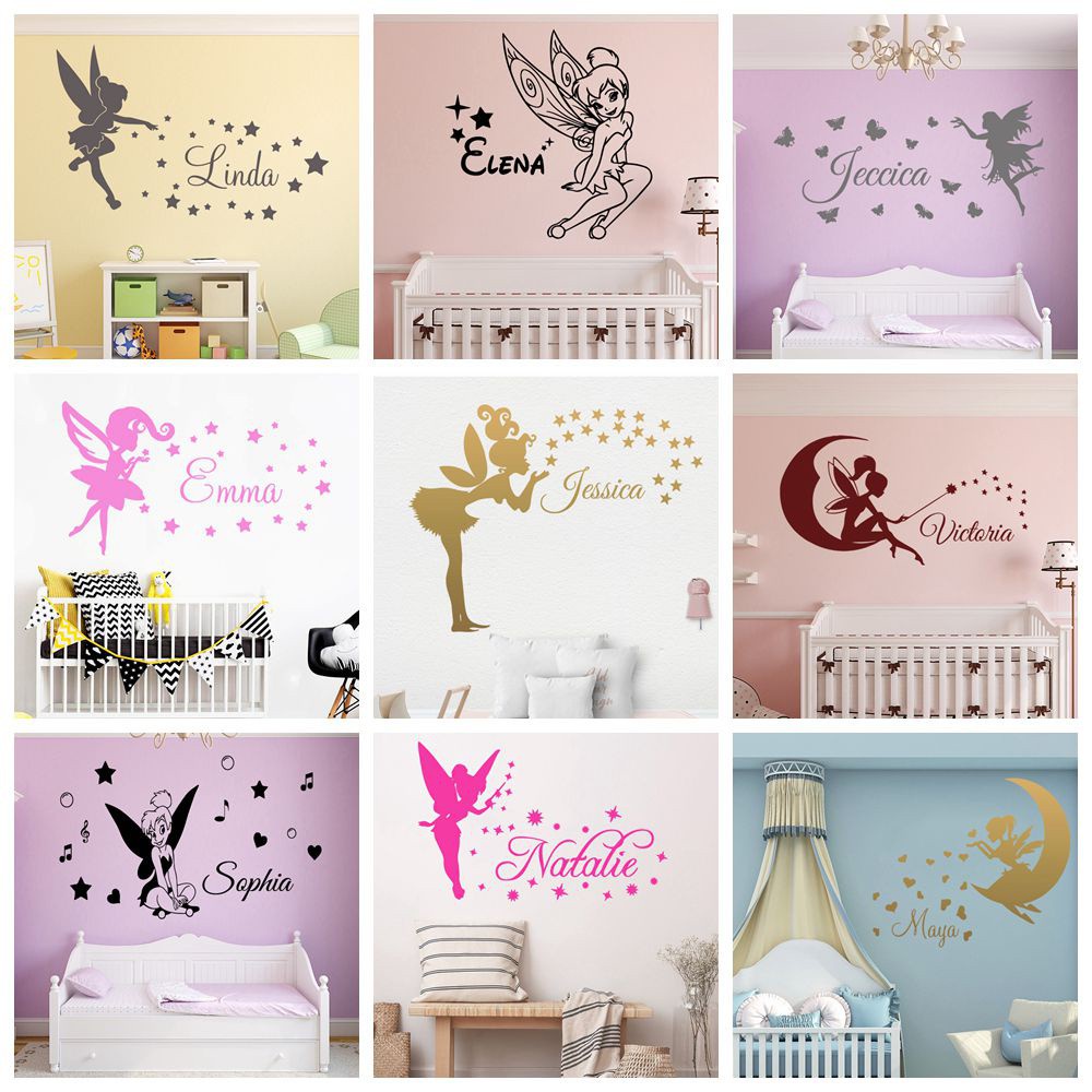 Fairy Custom Name Stars And Angel Art Vinyl Wall Sticker For Kids Room ...