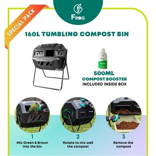 F.R.O.G Combo Set: Tumbling Compost Bin 160L + Compost Booster 500ML ...