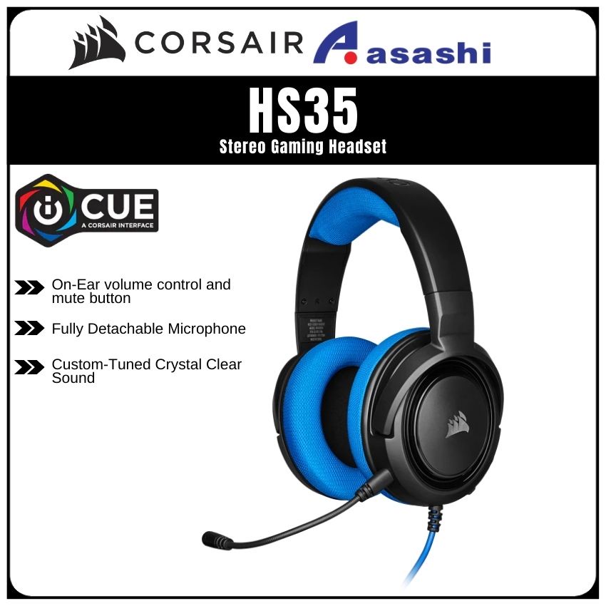 CORSAIR HS35 Stereo Gaming Headset, Blue (CA9011196AP) Shopee Malaysia