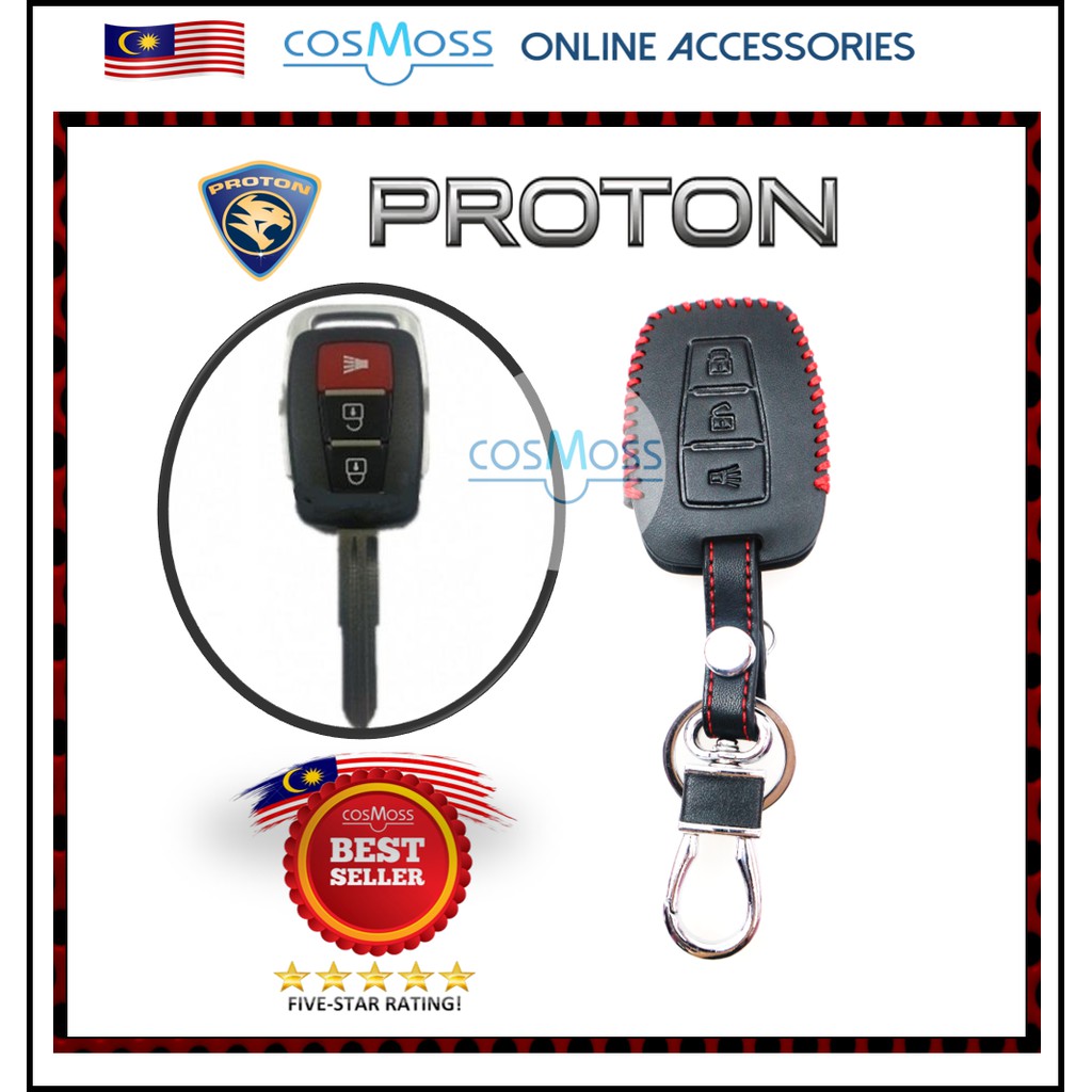 Proton Exora Flip Key Exora Key Start Remote Leather Car Key Cover Case (BlackRedLine) Shopee