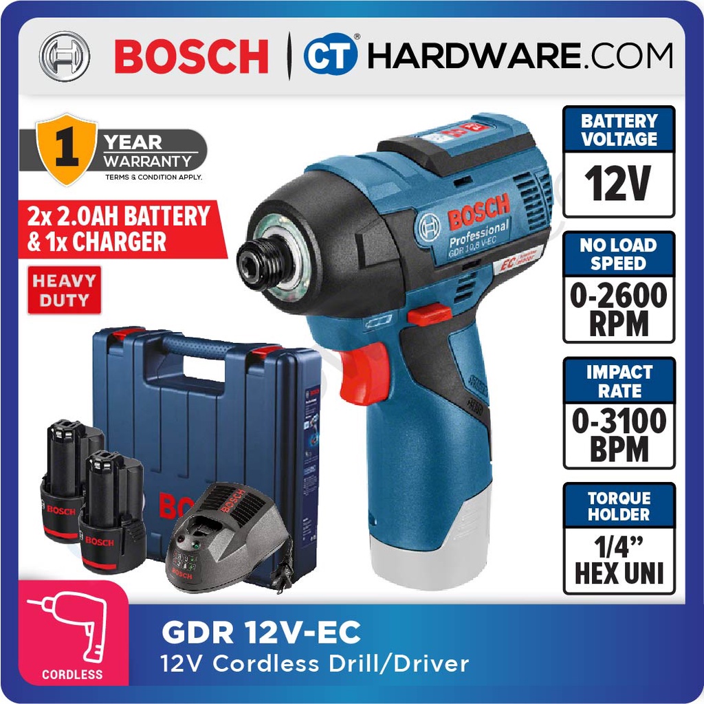 BOSCH GDR 12 V EC PROFESSIONAL CORDLESS IMPACT DRIVER COME WITH 2x