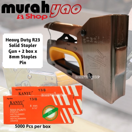 Heavy Duty R23 Solid Stapler Gun Tacker + 2 box 8mm 13/8 Staple Refill ...