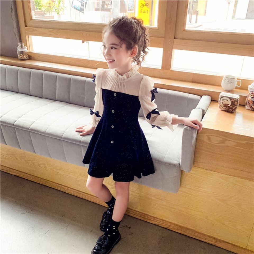 Fashion Kids Girls Dress French Long Sleeve Velvet Dress 1-13 Years Old  Baby Girl Birthday Princess Dress Dress