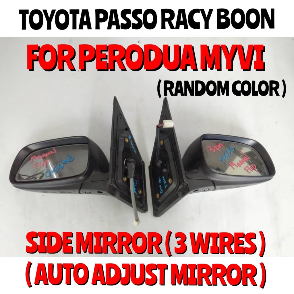 Perodua Myvi Passo Racy Boon Manual Flip Side Mirror With Auto Adjust Mirror 3 Wires Door