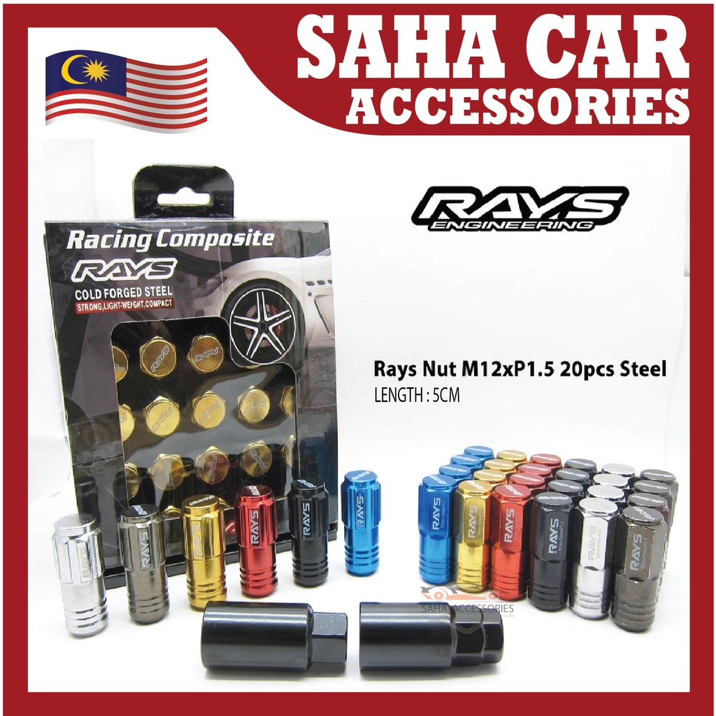SAHA_ (LONG-50mm) Racing Lug Rass Nut Steel Wheel Nut (M12 x 1.50/1 ...