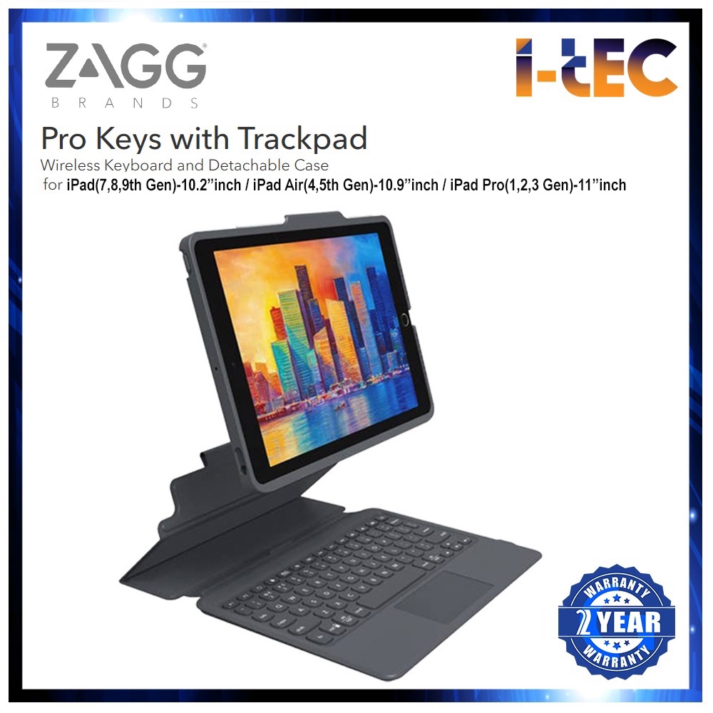 ZAGG Pro Keys with Trackpad Wireless Keyboard Detachable Case for iPad
